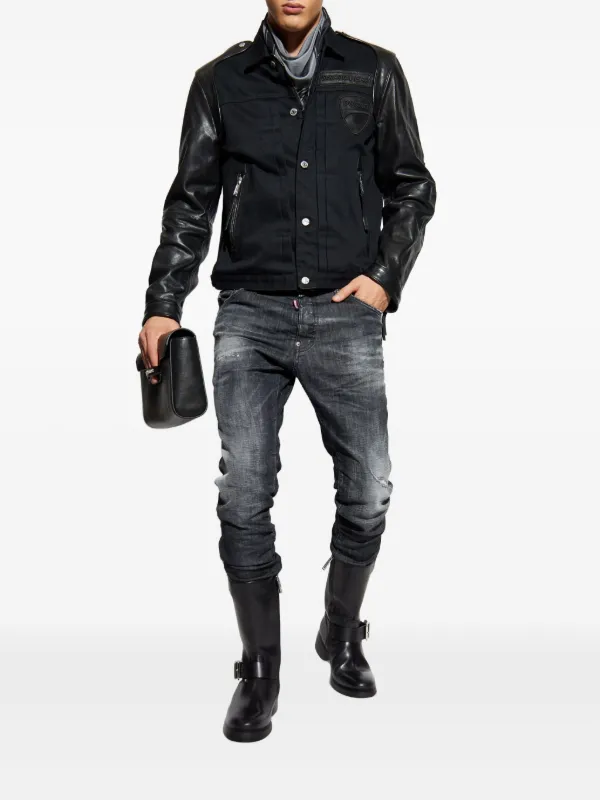 DSQUARED2 x Ducati leather-sleeve Patch Shirt Jacket | Black