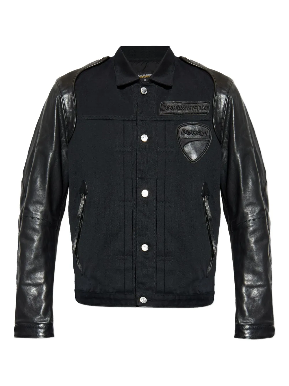 DSQUARED2 x Ducati leather-sleeve patch shirt jacket | Black | Image 1