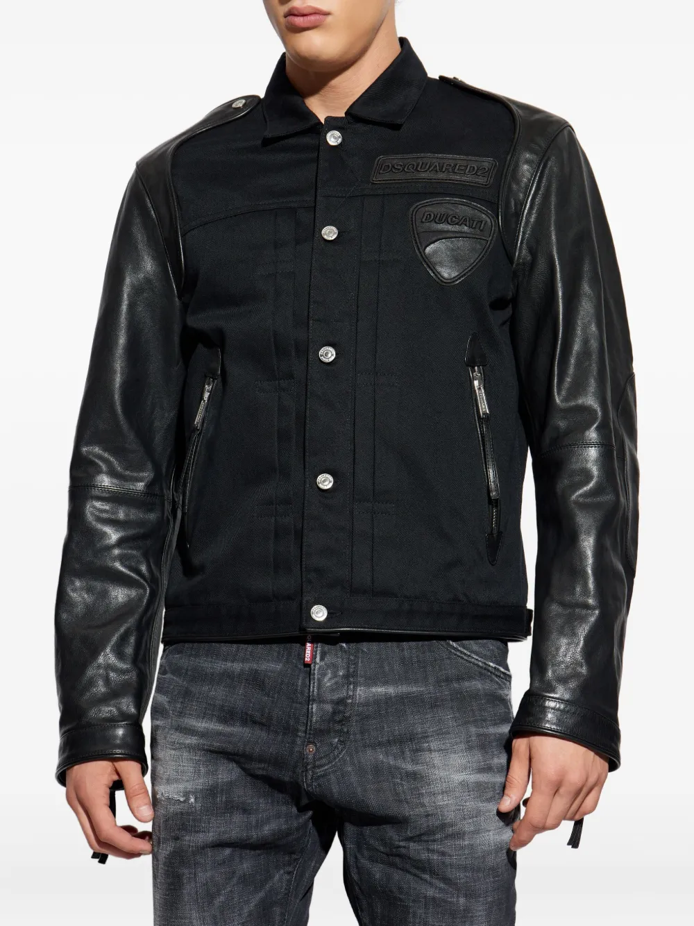 Dsquared2 X Ducati Leather-sleeve Patch Shirt Jacket In Black