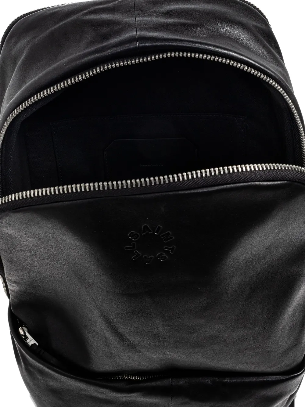 AllSaints Finn leren rugzak met logo-reliëf BLACK