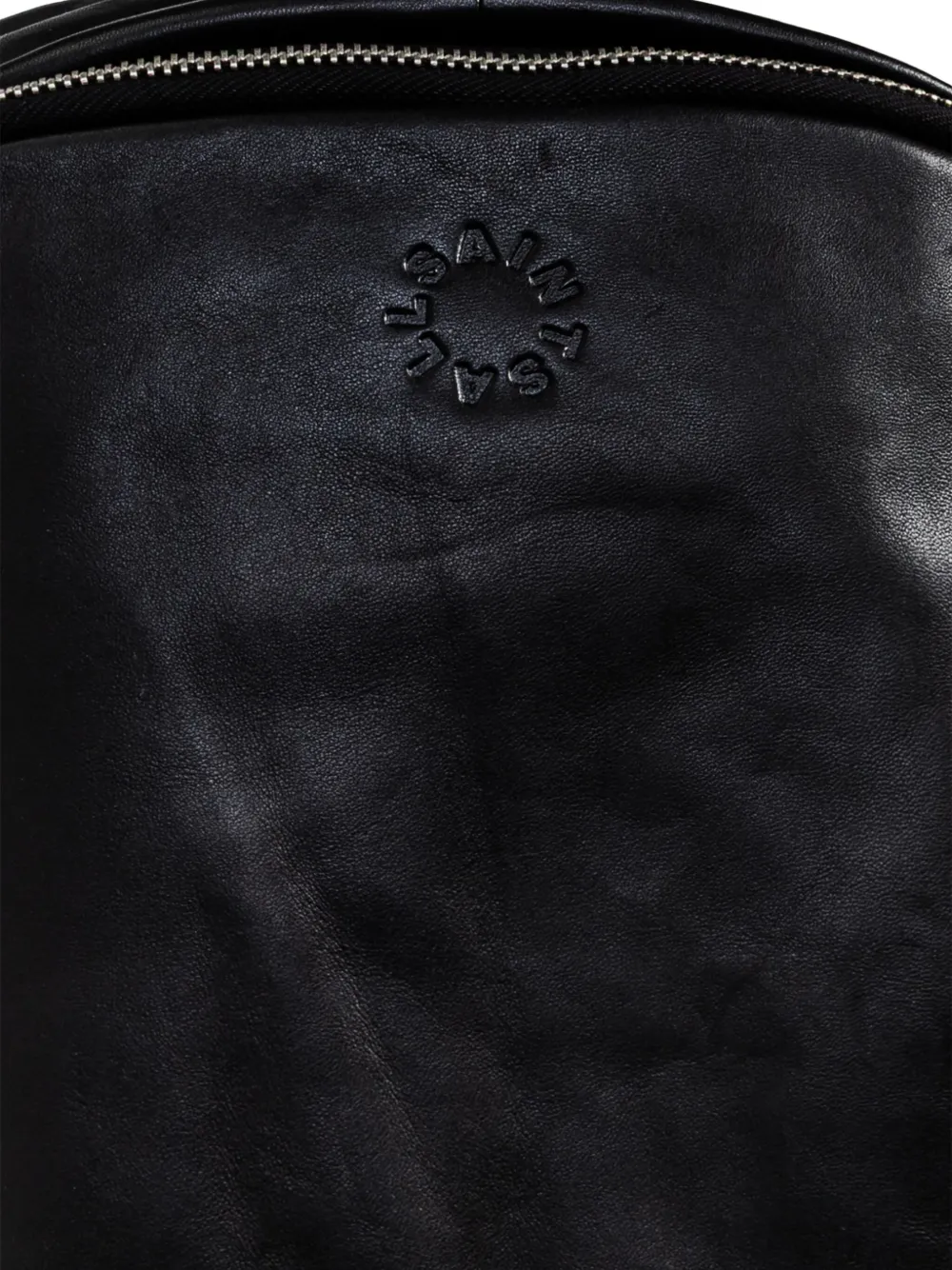 AllSaints Finn leren rugzak met logo-reliëf BLACK