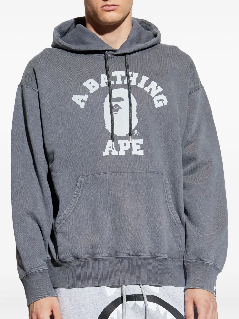 A Bathing Ape Logo-print Cotton Hoodie In Gray