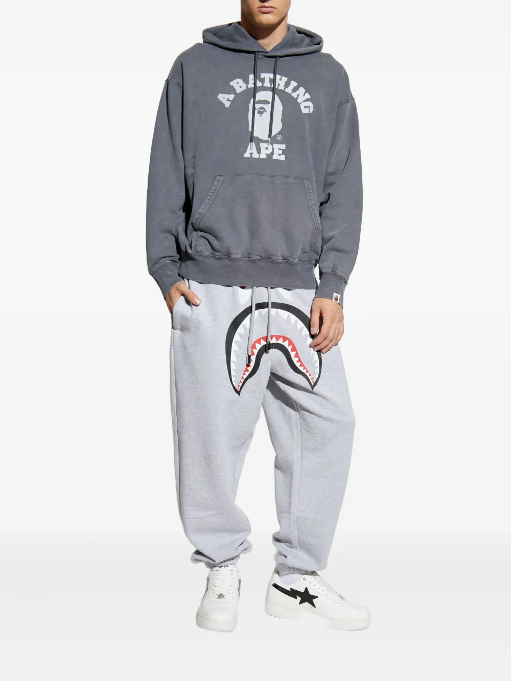 A Bathing Ape Logo-print Cotton Hoodie In Gray