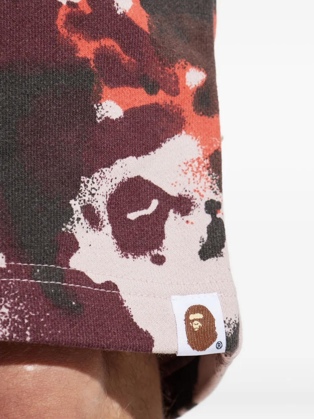A Bathing Ape Mens Red Shark-graphic Camo Cotton-jersey Sweat Shorts In Brown