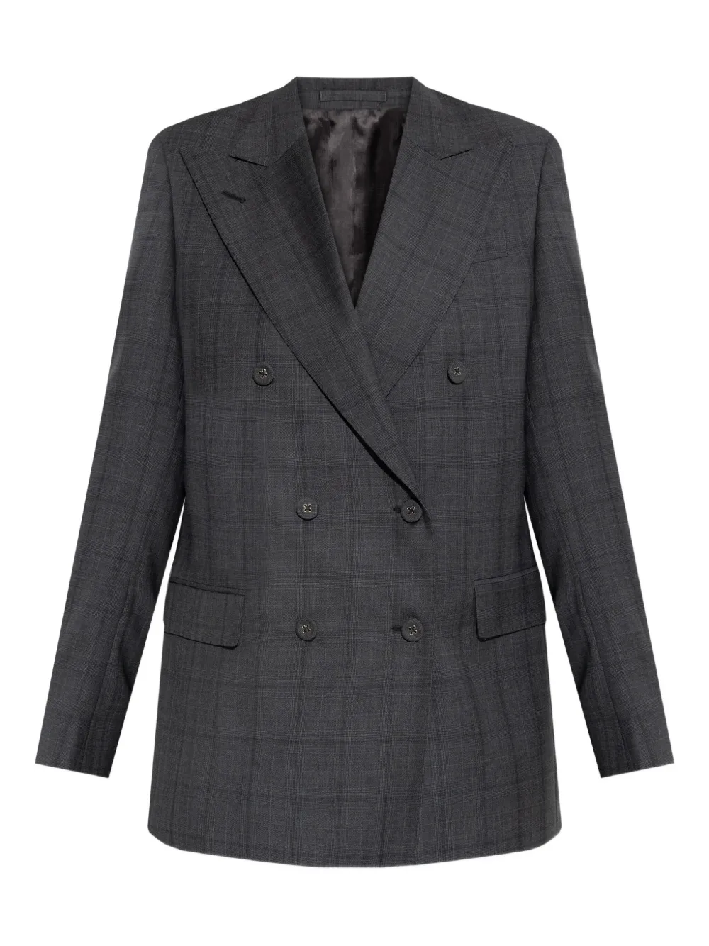 Officine Generale Double-breasted Checked Blazer In Gray