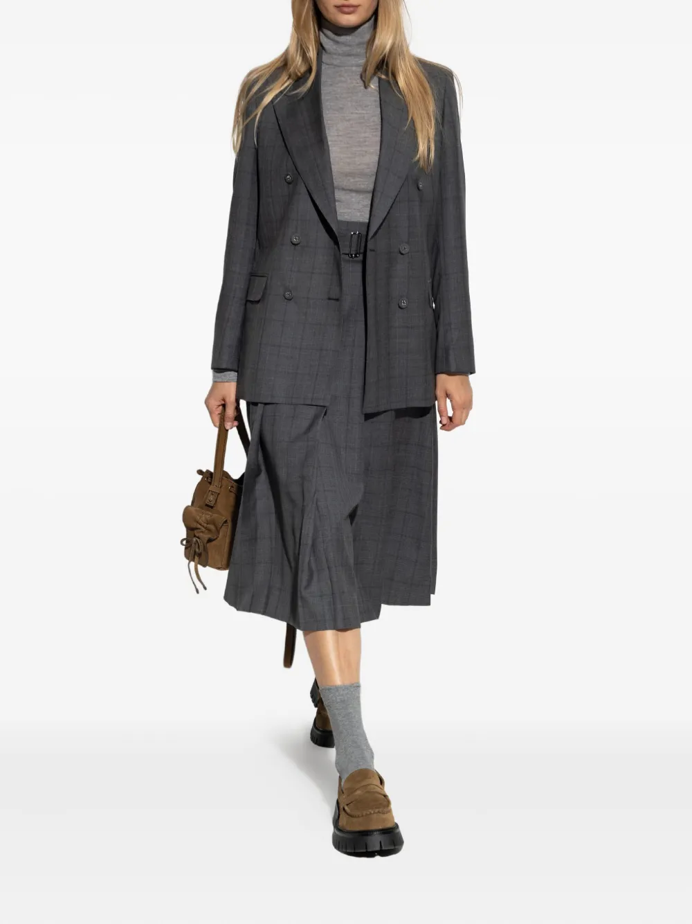 Officine Generale Double-breasted Checked Blazer In Gray