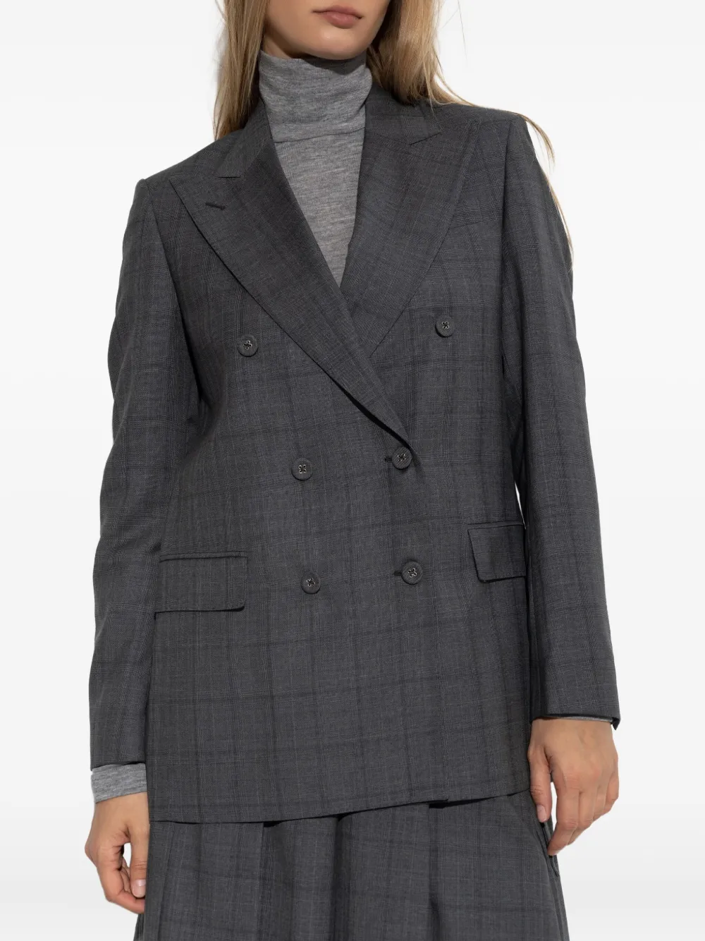 Officine Generale Double-breasted Checked Blazer In Gray
