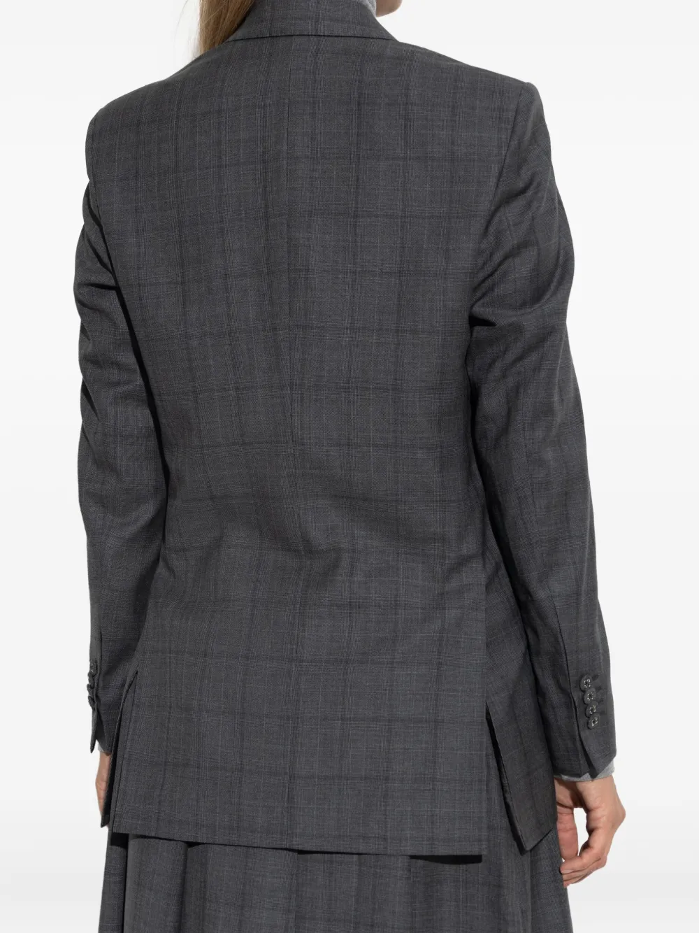 Officine Generale Double-breasted Checked Blazer In Gray