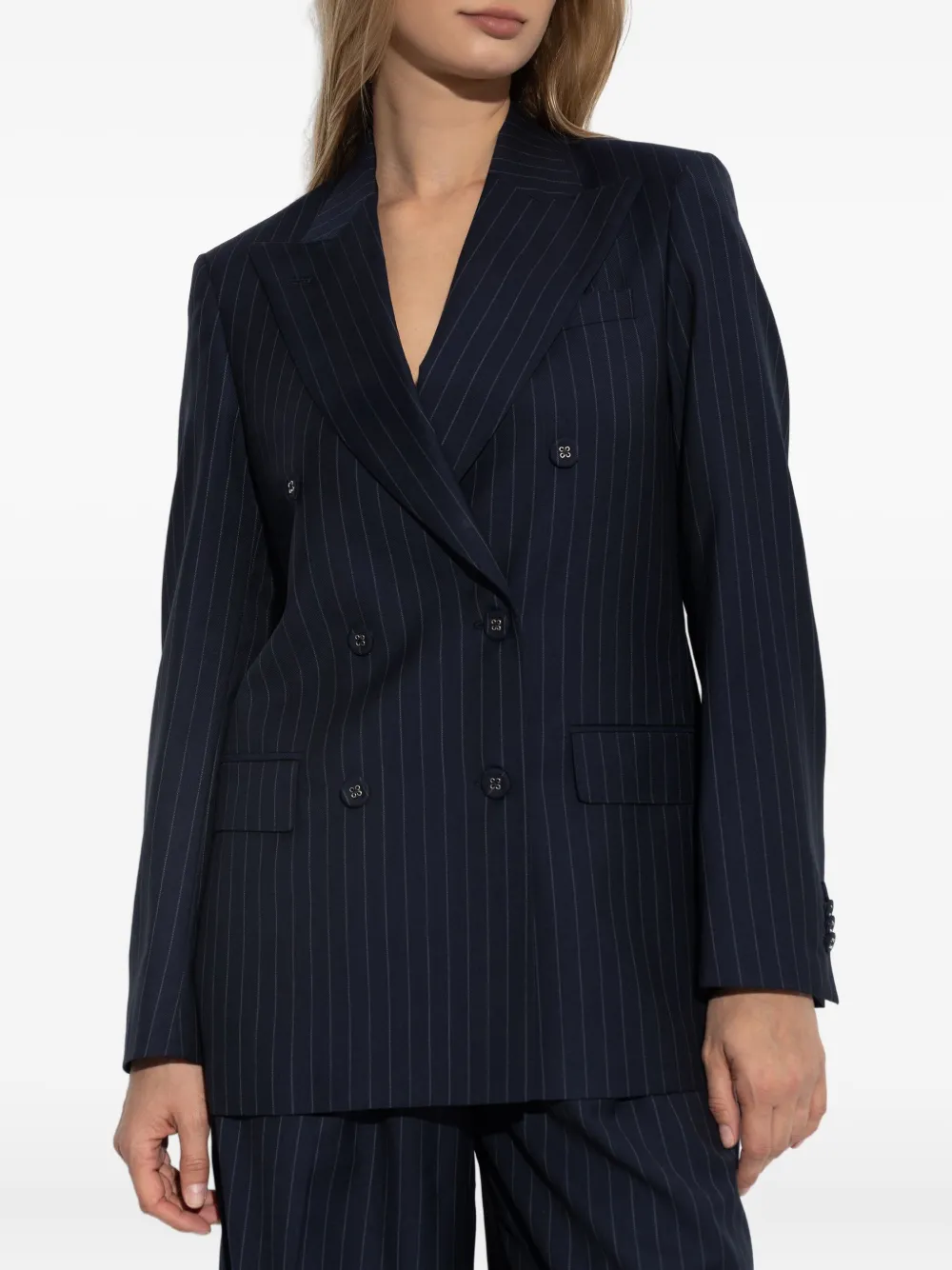 Officine Generale Pinstripe Double-breasted Jacket In Blue