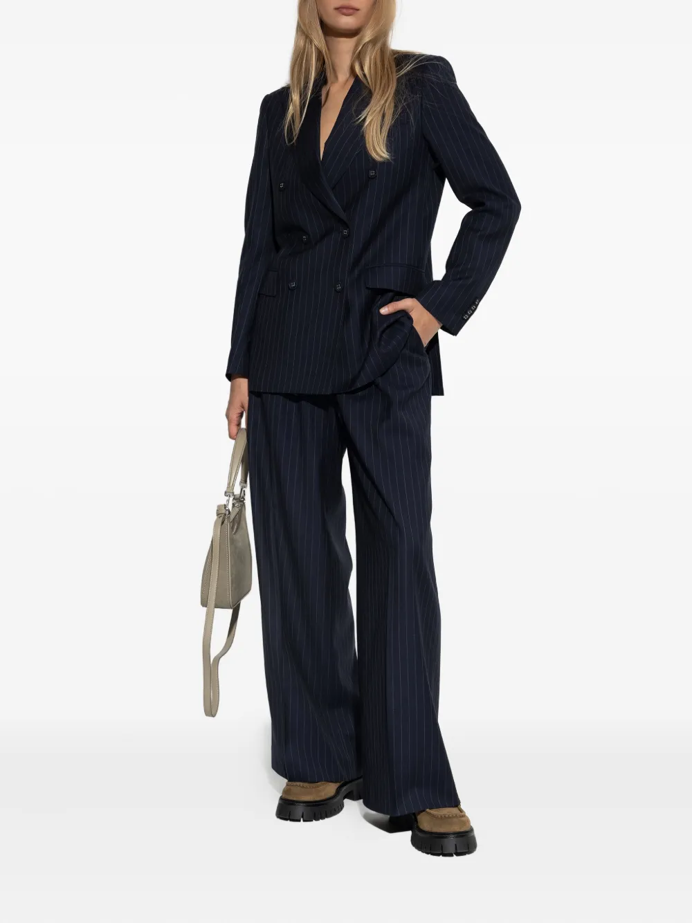 Officine Generale Pinstripe Double-breasted Jacket In Blue