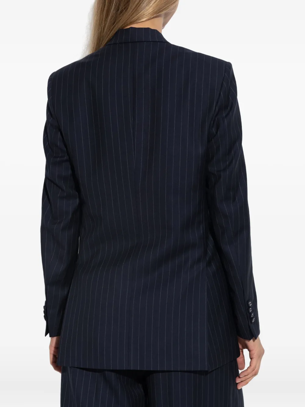 Officine Generale Pinstripe Double-breasted Jacket In Blue