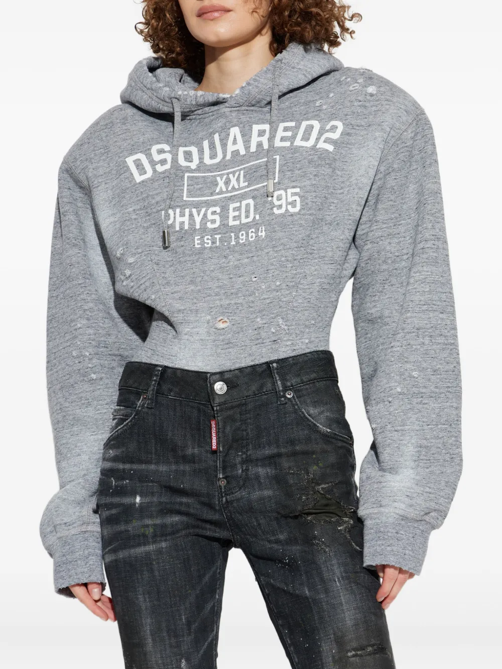 Dsquared2 Distressed-detail Hooded Bodysuit In Gray