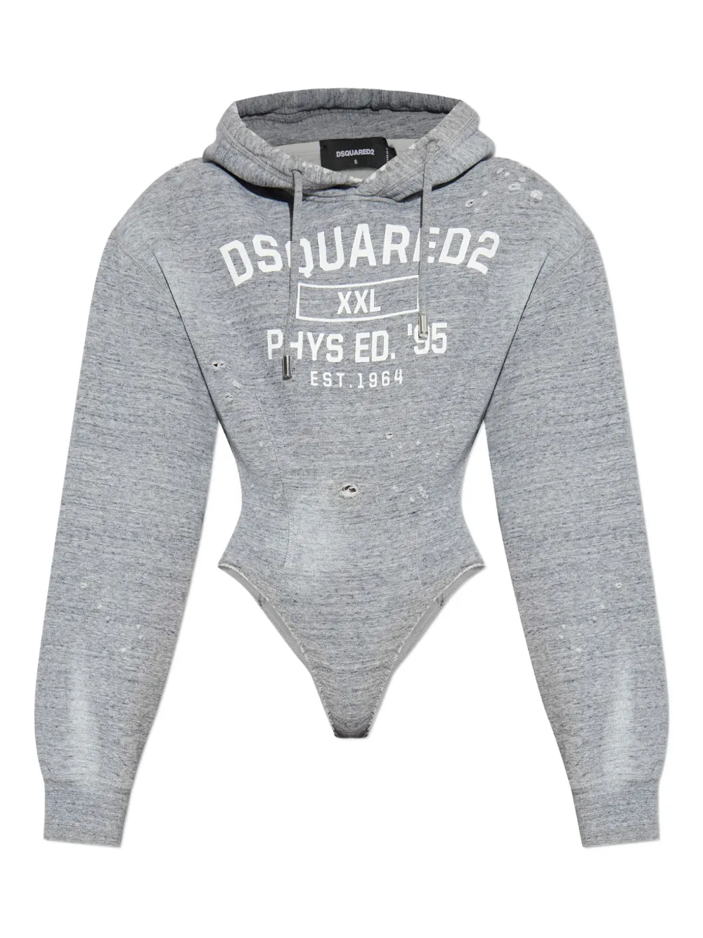 Dsquared2 Distressed-detail Hooded Bodysuit In Gray
