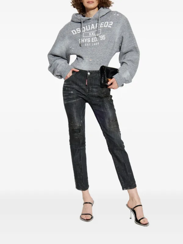 DSQUARED2 distressed-detail Hooded Bodysuit | Grey | FARFETCH
