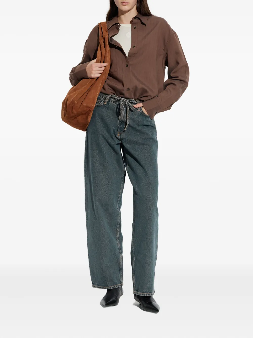 Samsoe & Samsoe Tie-waist Logo Patch Denim Jeans In Blue