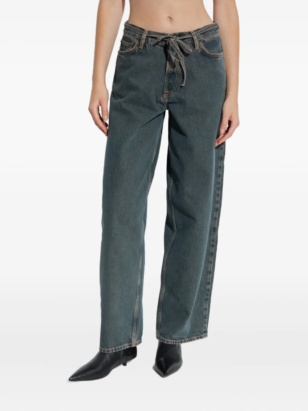 Samsoe & Samsoe Tie-waist Logo Patch Denim Jeans In Blue