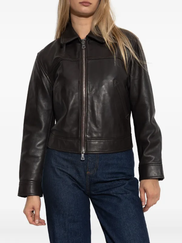 Officine Generale zip-up Leather Jacket | Brown | FARFETCH