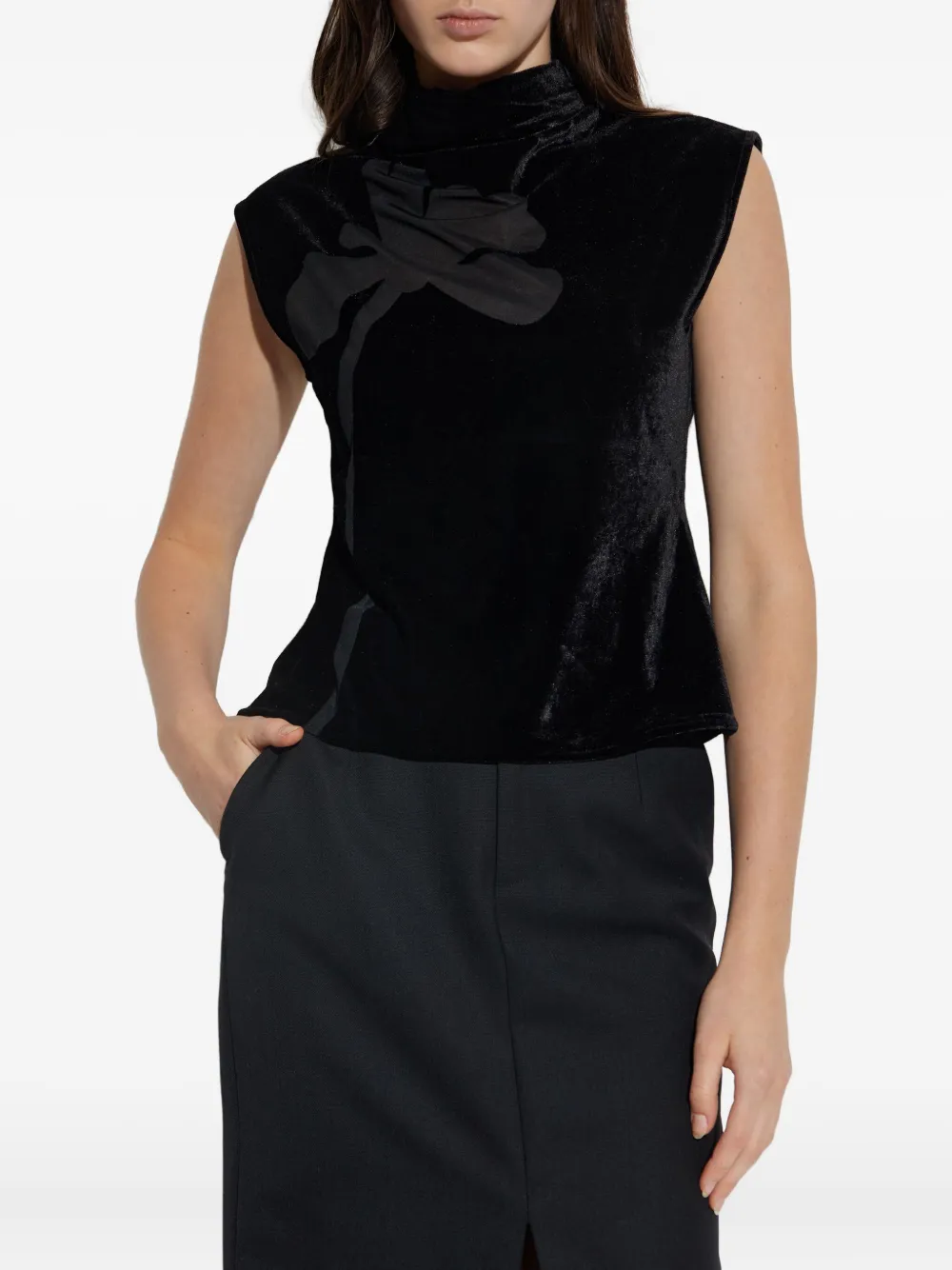 Samsoe & Samsoe Flower-applique Velvet Top In Black