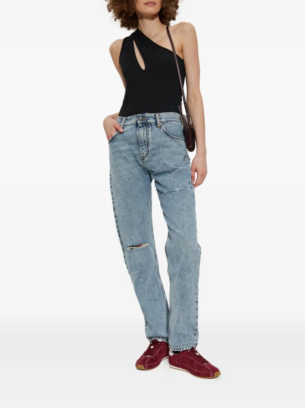 AMIRI one-shoulder keyhole top - Zwart