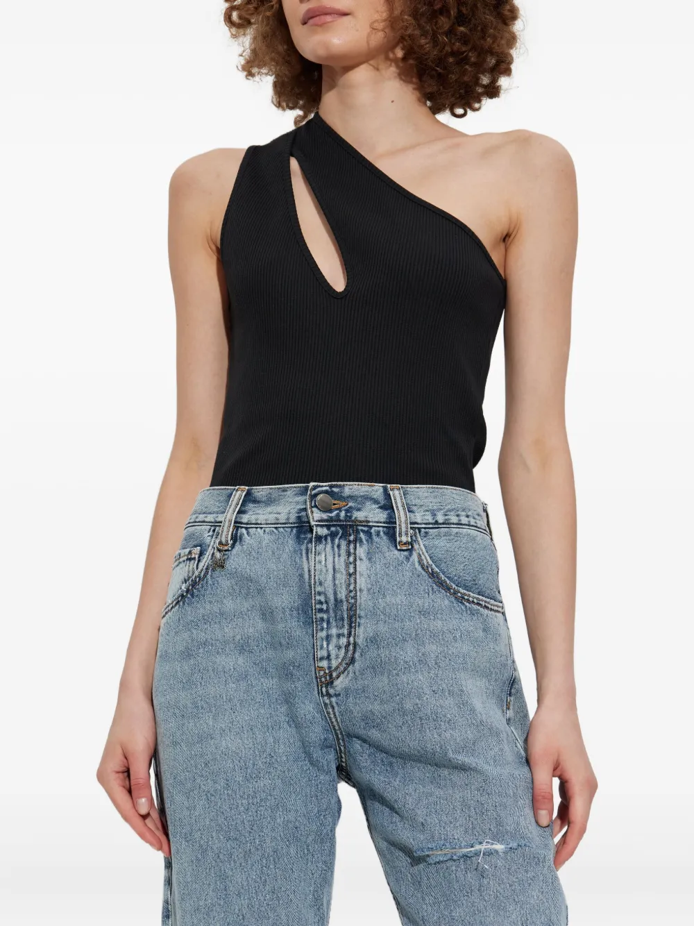 Amiri One-shoulder Keyhole Top In Black