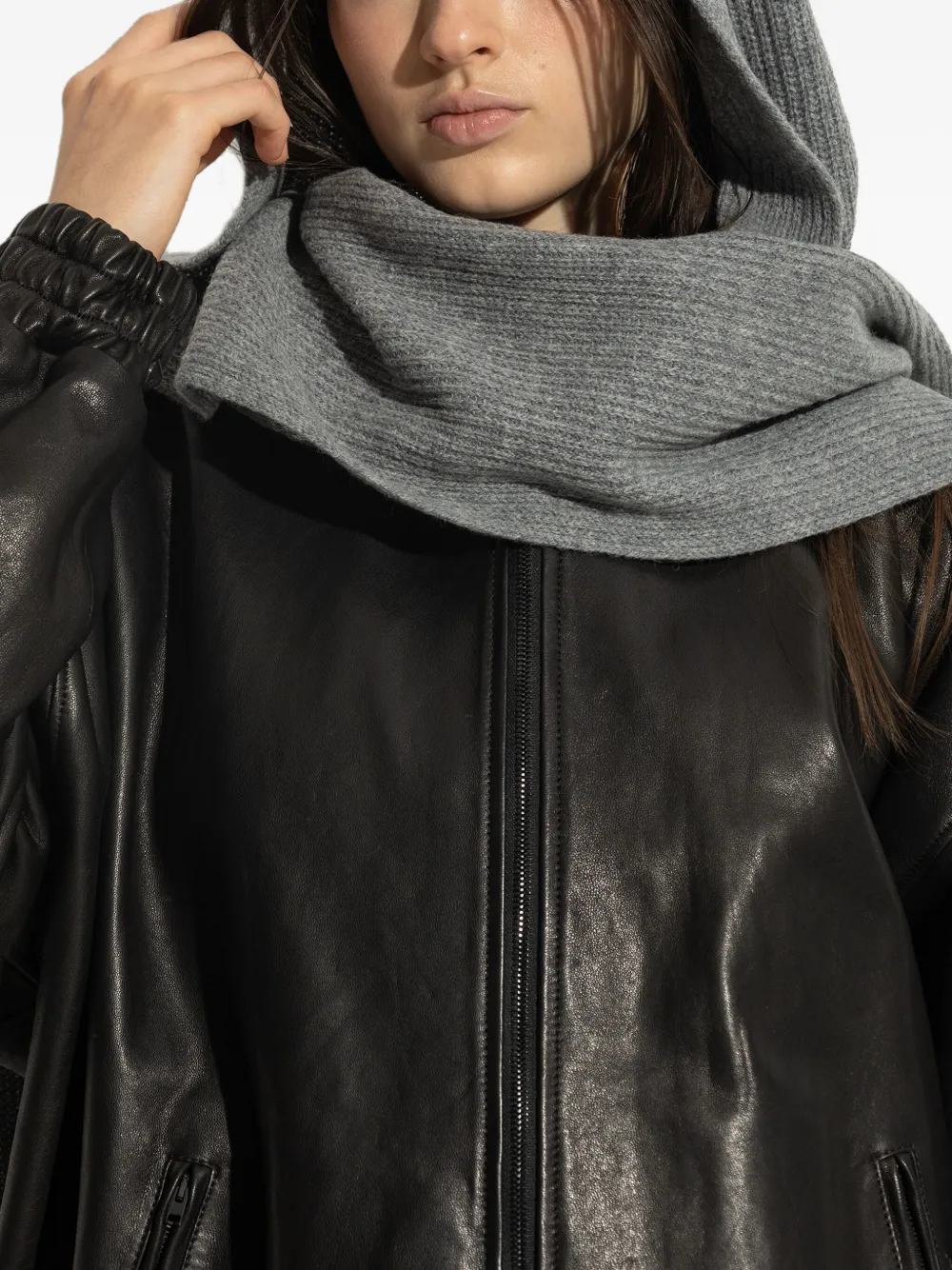 By Malene Birger Hooded Ribbed Scarf In Gray
