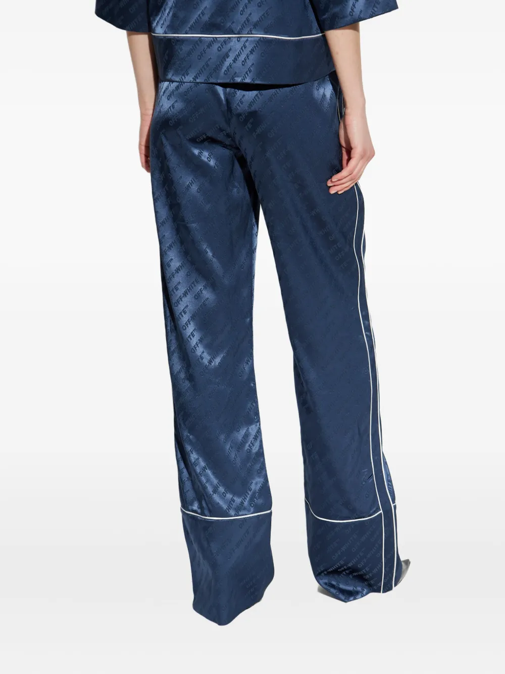 Off-white Jacquard Satin Pajama Pants In Blue