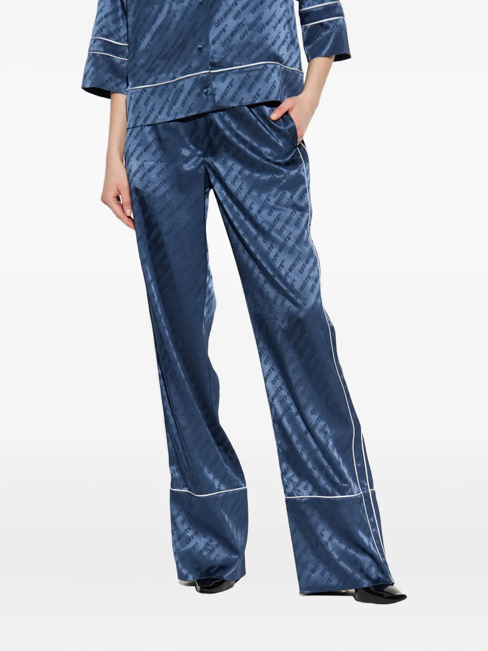 Off-white Jacquard Satin Pajama Pants In Blue