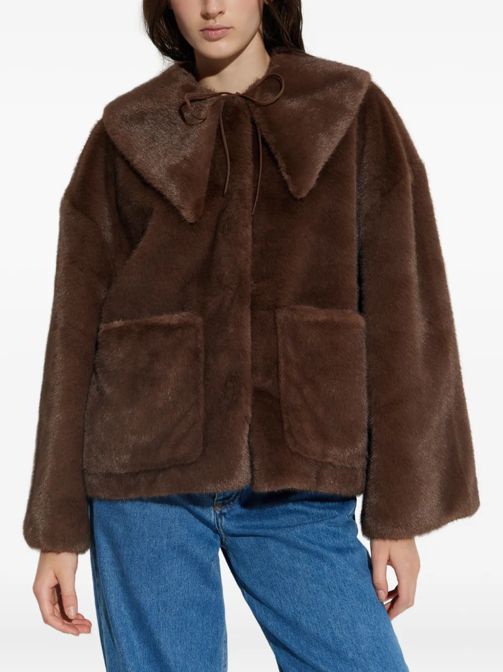 By Malene Birger Faux-fur Patch-pocket Jacket In Brown