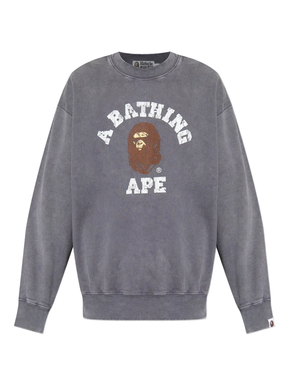 A Bathing Ape Mens Charcoal College Graphic-print Cotton Sweatshirt Xl In Gray