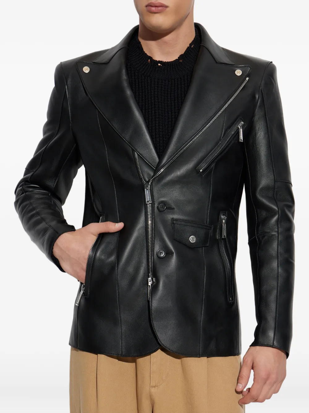 Dsquared2 Single-breasted Leather Blazer In Black