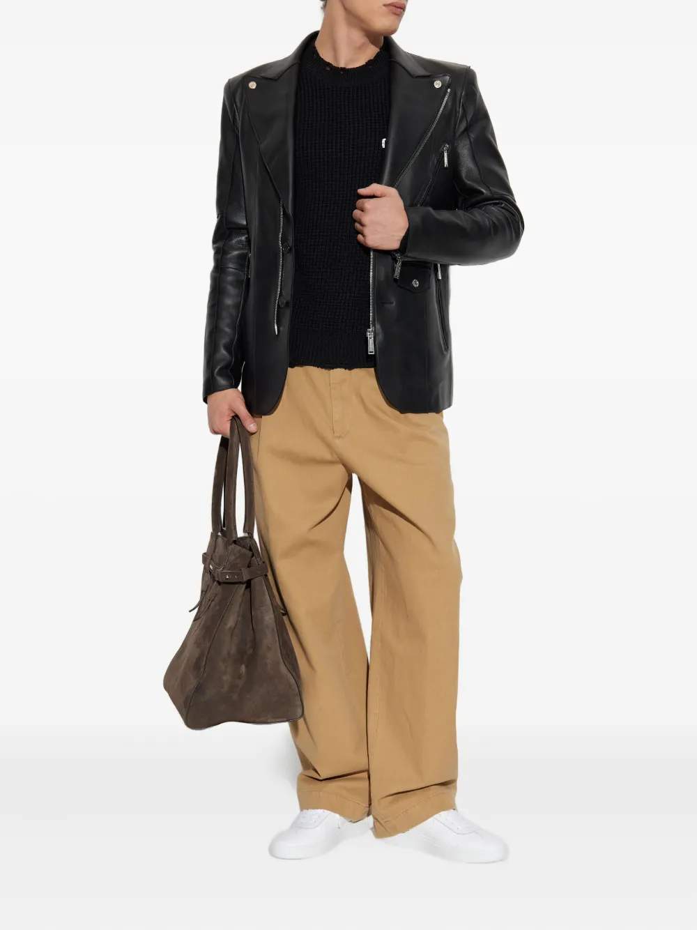Dsquared2 Single-breasted Leather Blazer In Black