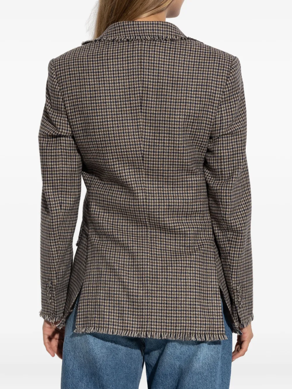 Officine Generale Blazer met pied-de-poule print en franje Bruin