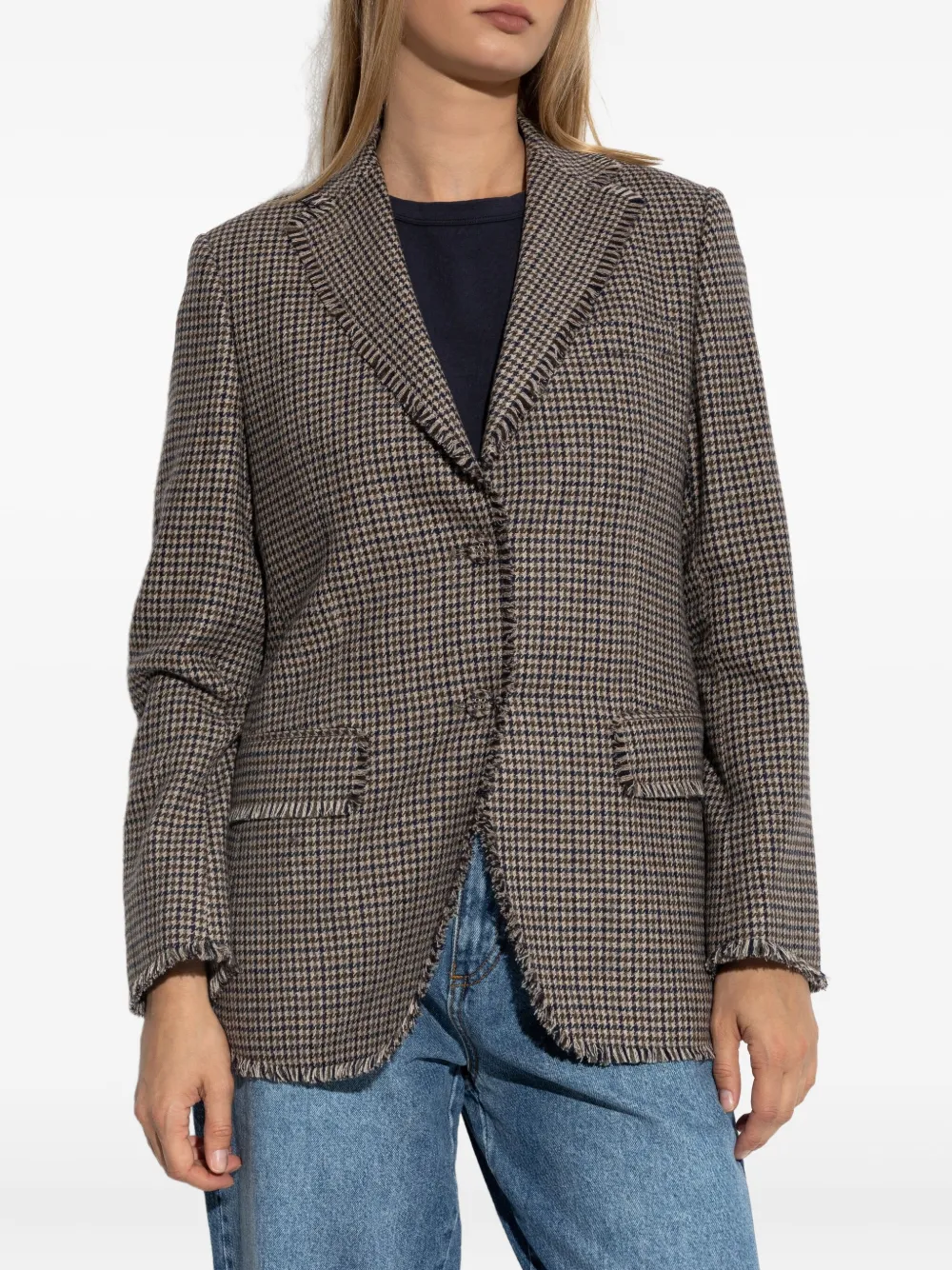 Officine Generale Blazer met pied-de-poule print en franje Bruin