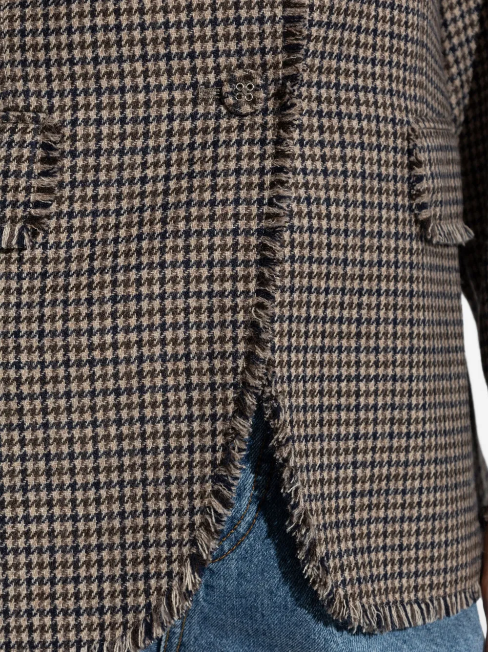 Officine Generale Blazer met pied-de-poule print en franje Bruin