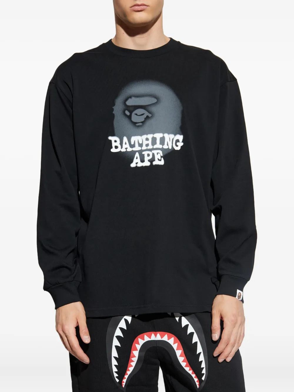 A Bathing Ape Ape Head Spray-paint Long-sleeve T-shirt In Black