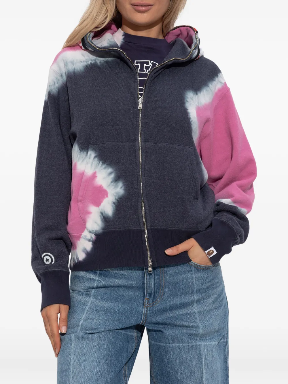 A BATHING APE Hoodie met tie-dye print Blauw