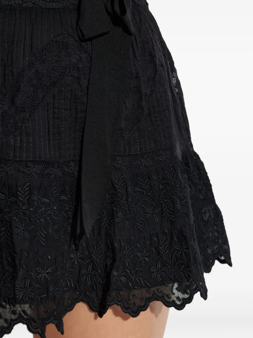 LoveShackFancy Rok met borduurwerk en ruches Zwart
