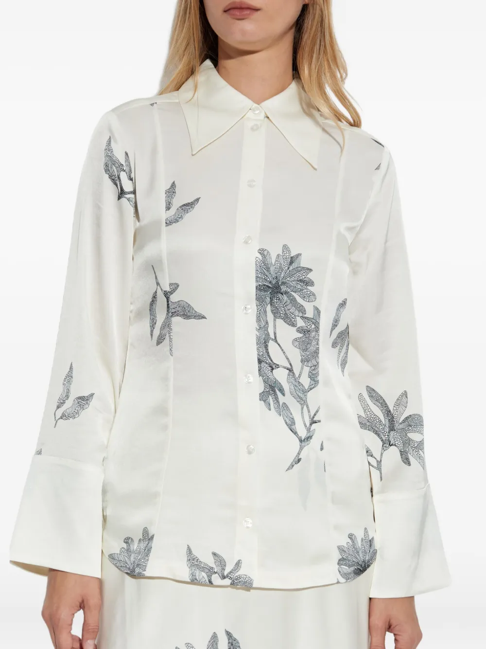 By Malene Birger Floral-print Long-sleeve Shirt In White