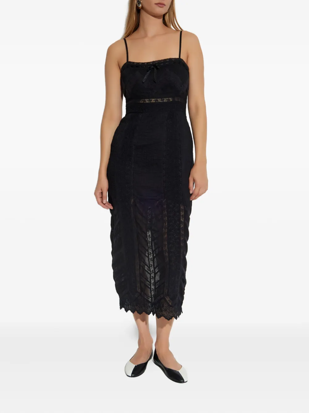 LoveShackFancy Celadine lace-insert midi dress - Zwart