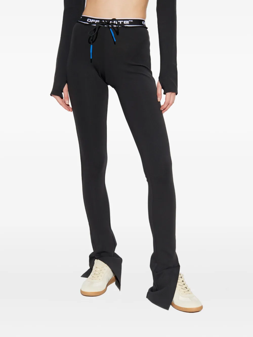 Off-white Drawstring Split-hem Trousers In Black