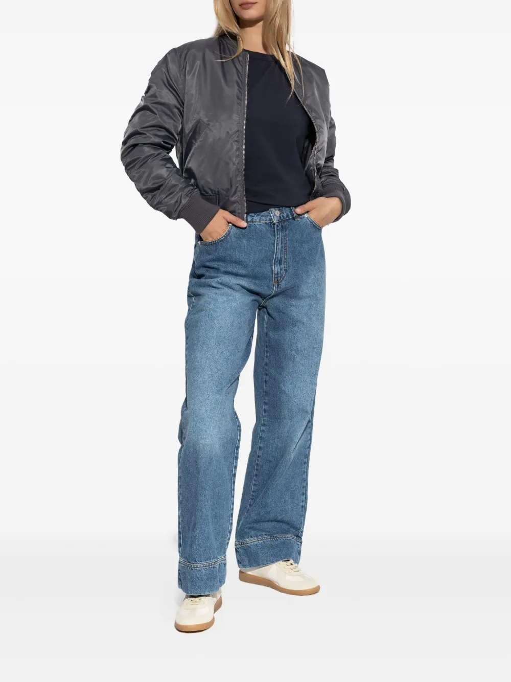 Officine Generale Zip-up Bomber Jacket In Gray