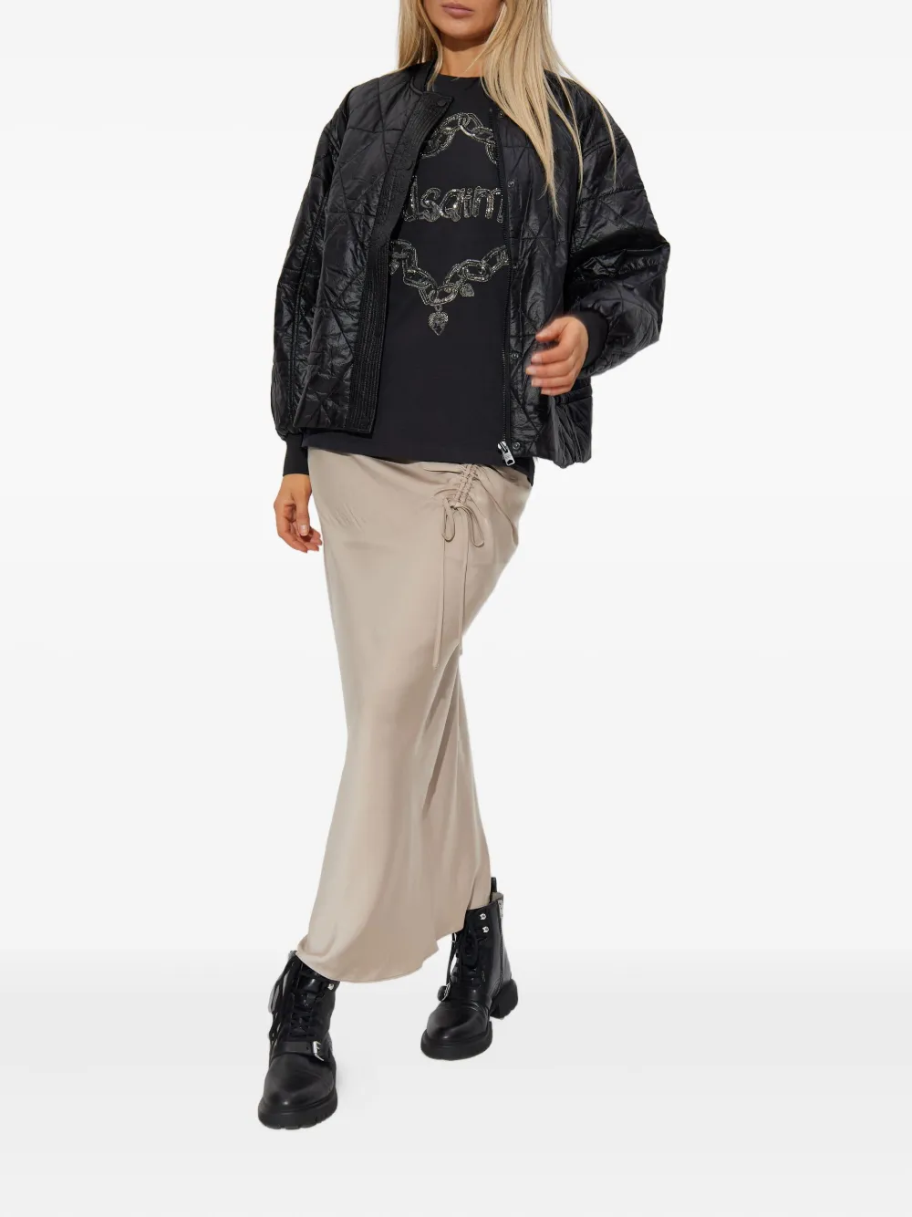 Allsaints Alii Quilted Bomber Jacket In Black