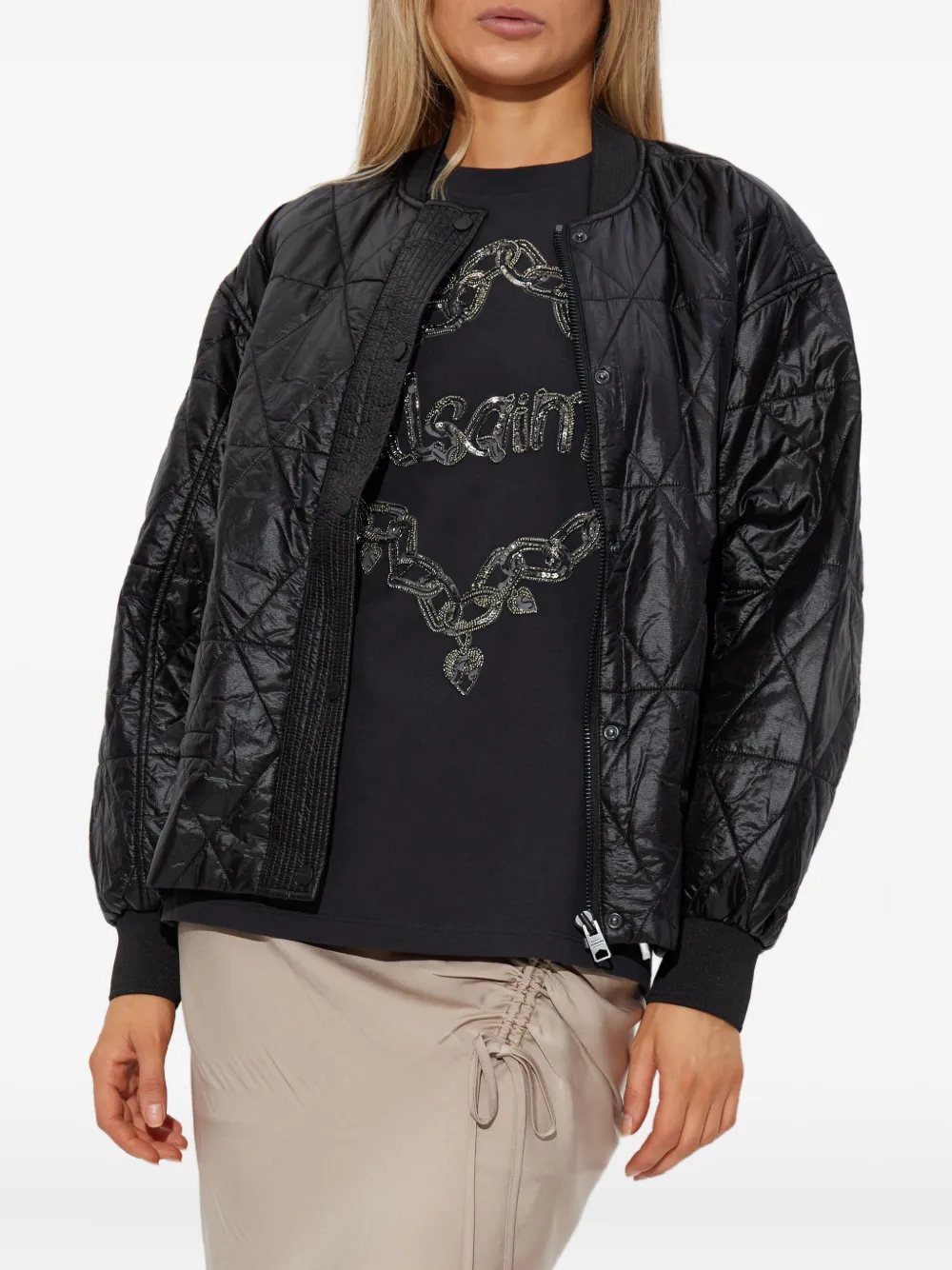 Allsaints Alii Quilted Bomber Jacket In Black