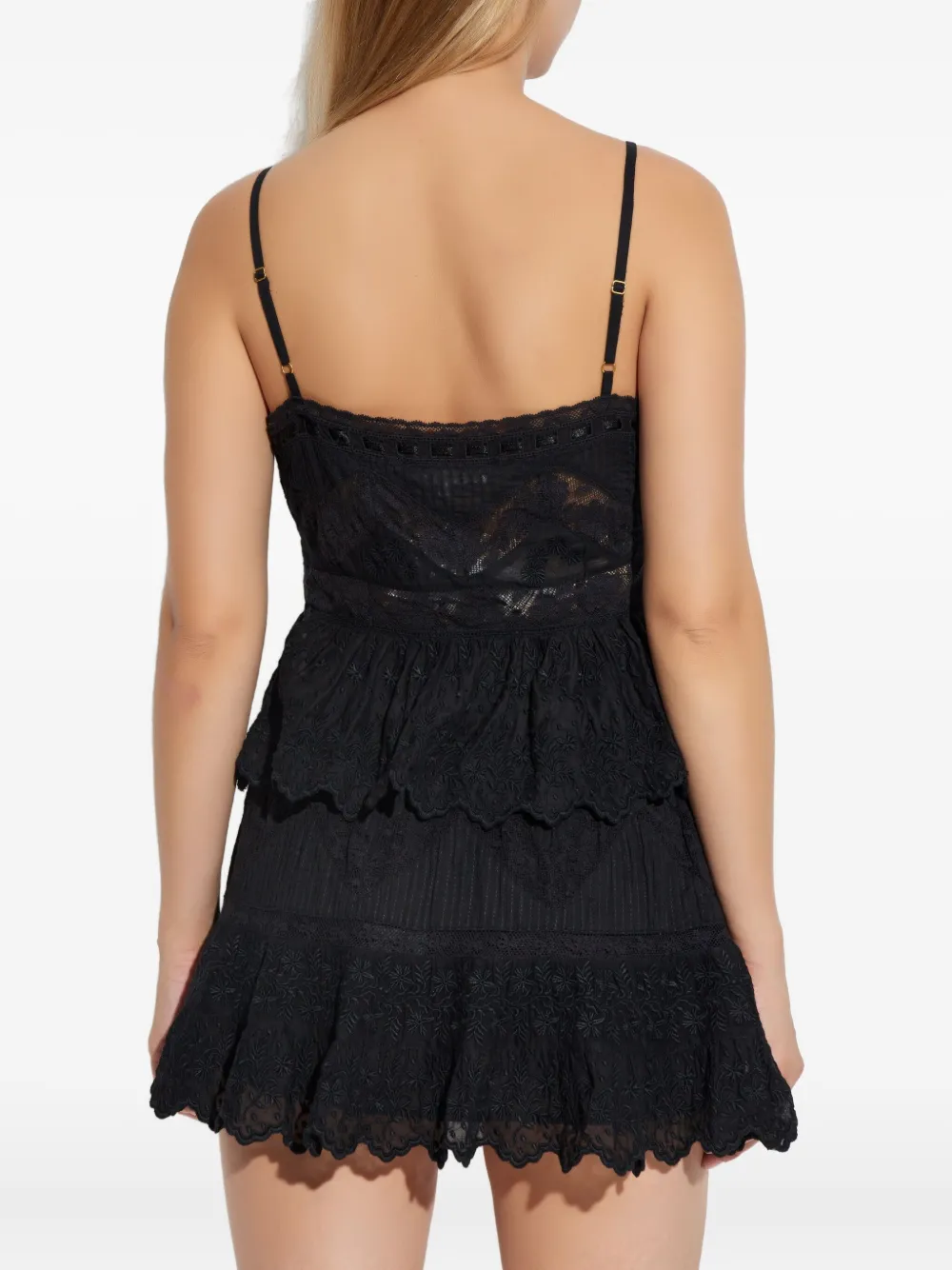 Loveshackfancy Embroidered Ruffled Top In Black