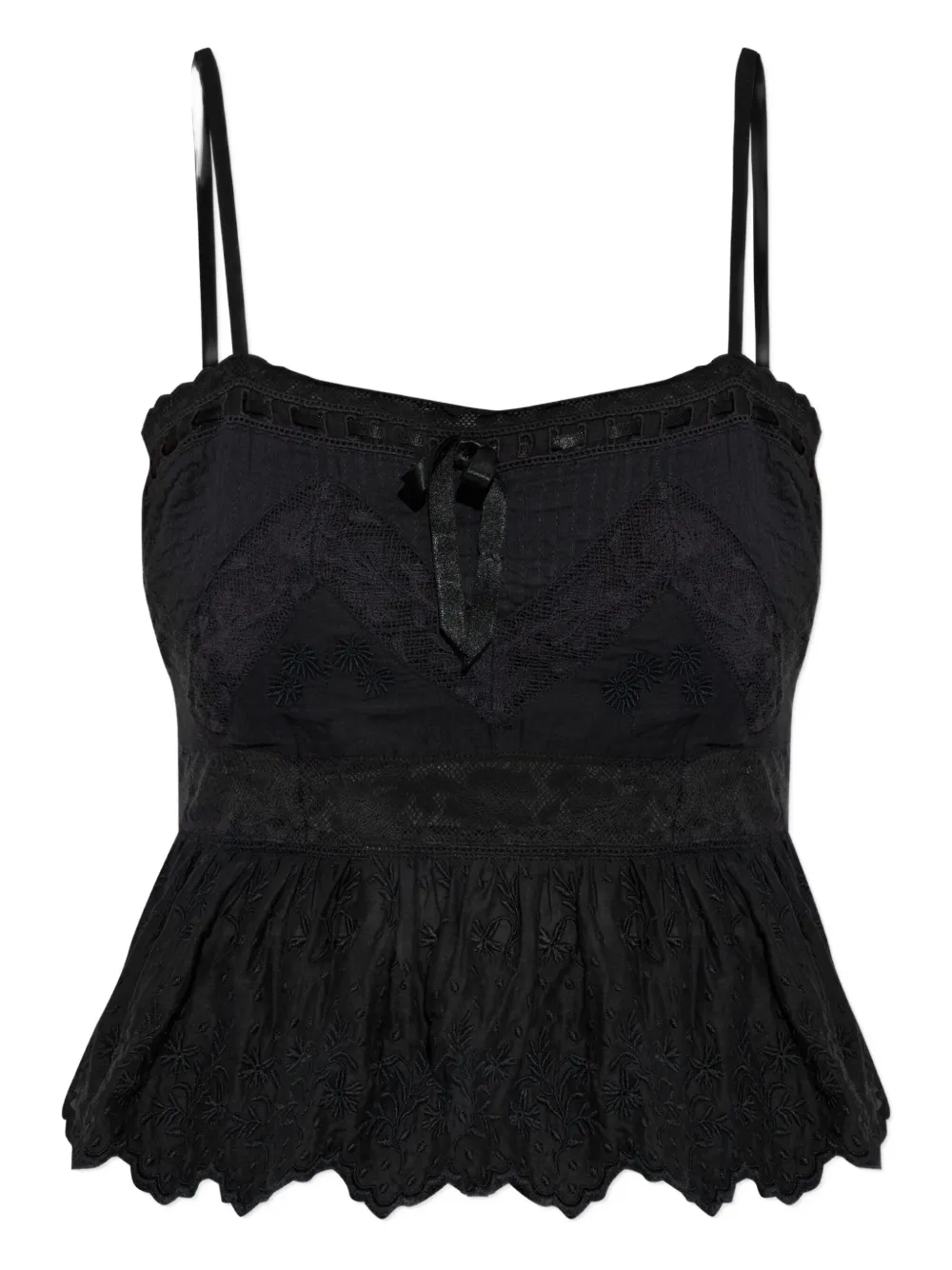 LoveShackFancy embroidered ruffled top | Black | Image 1