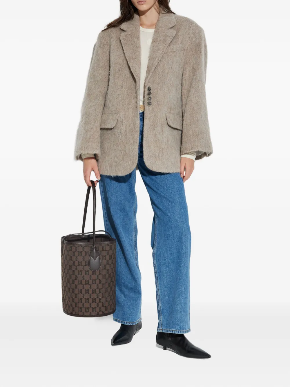 By Malene Birger Button-fastening Textured Jacket In Gray