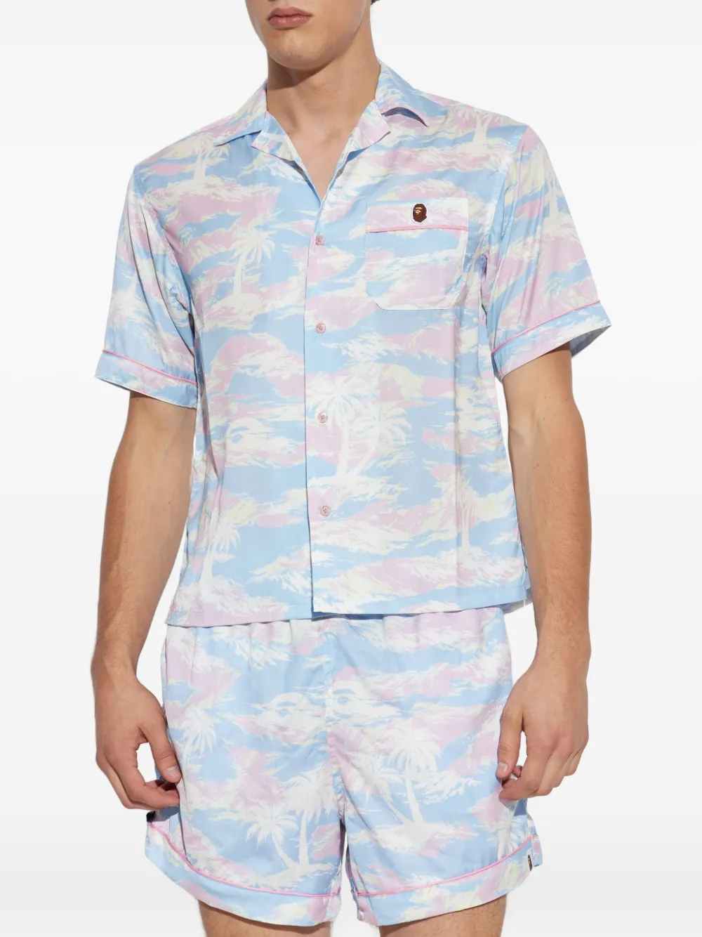 A Bathing Ape Palm-tree Print Shirt In Blue