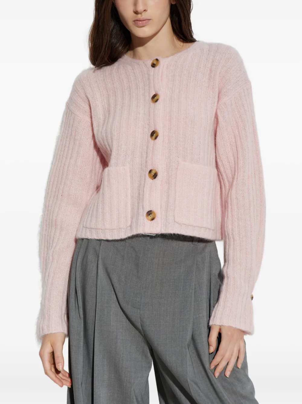 By Malene Birger Ribbed Buttoned Cardigan In Neutral