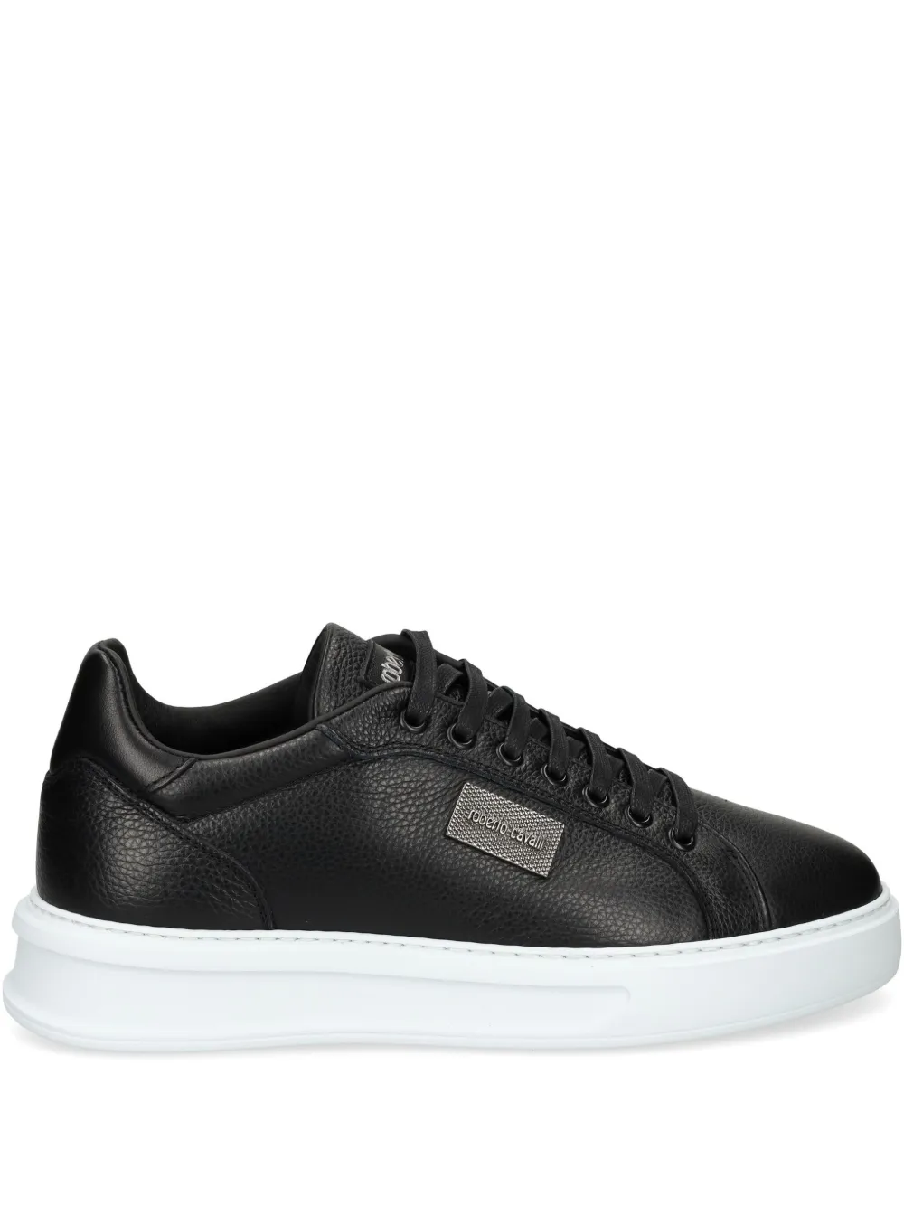 Roberto Cavalli leather plaque sneakers Black