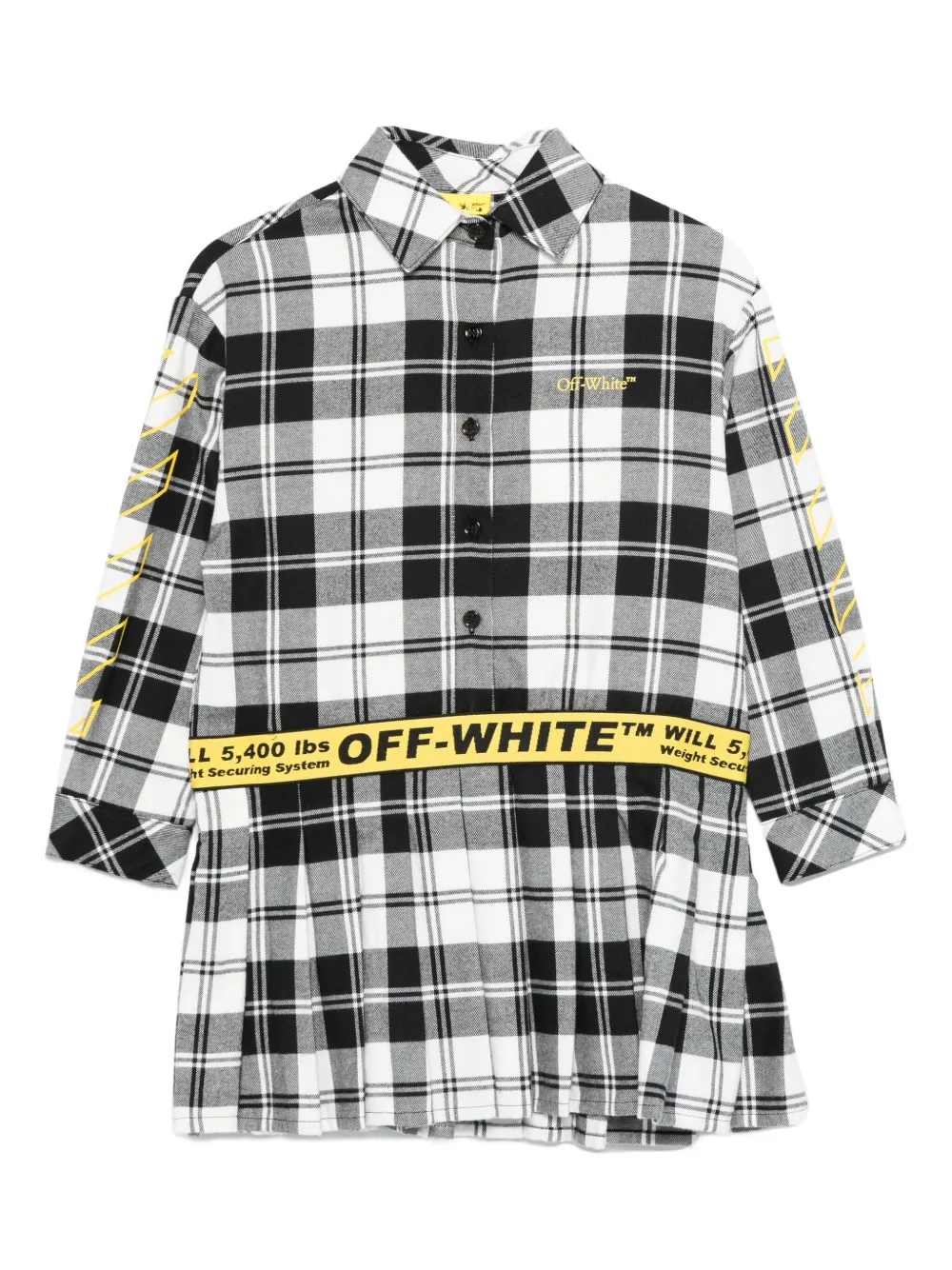 Off-White Kids pleated checked shirt dress | Black | Image 1